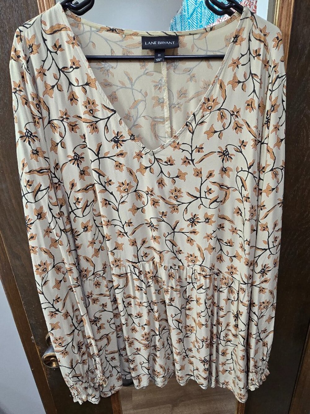 Lane Bryant Size 22 Tan Floral Boho Blouse